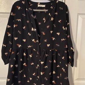 Jessy J Navy Blue Blouse with Cat accents